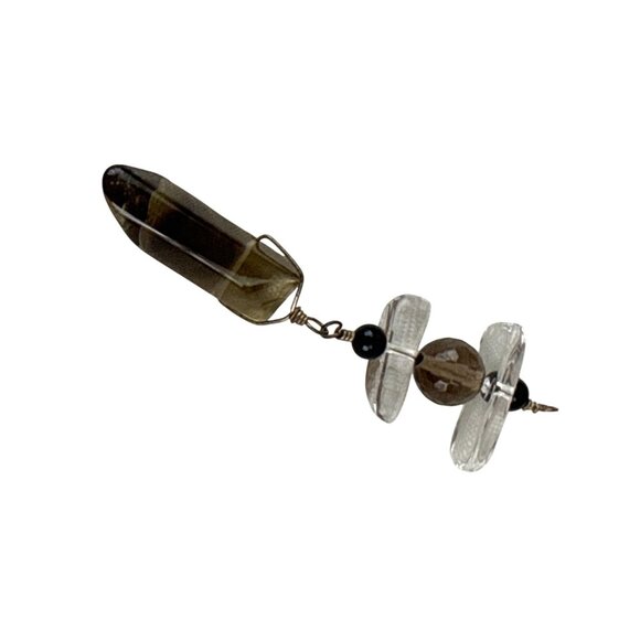 Smoky Quartz Crystal Pendant Clear Quartz & Onyx Metaphysical Wire Wrap - Picture 5 of 9